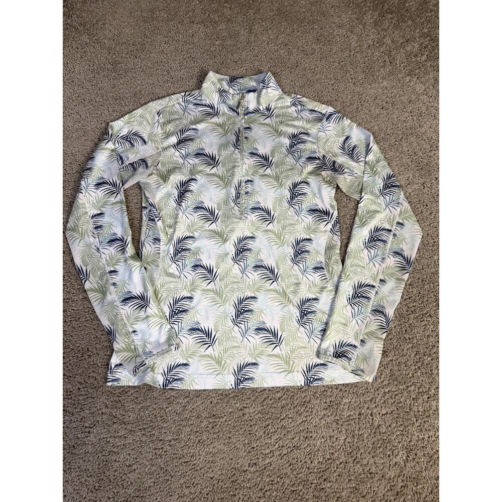 CHASE 54 Pullover Womens M White Floral Palm Golf Mock Neck Zip Breathable